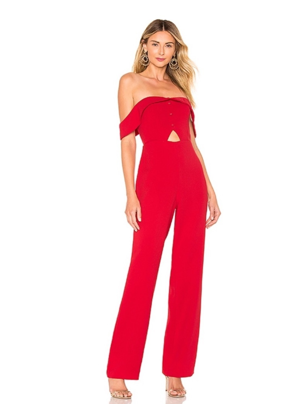 L'Academie Wide-Leg Jumpsuit With Center Cut in Red and Back Zip Closure